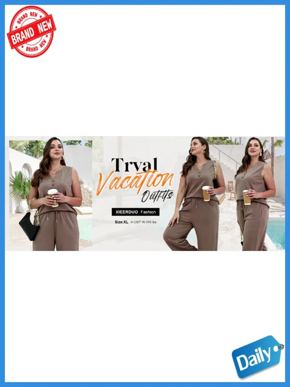 Two Piece Lounge Set V-Neck Tank Wide Leg Pants 60% Polyester 35% Rayon 5%